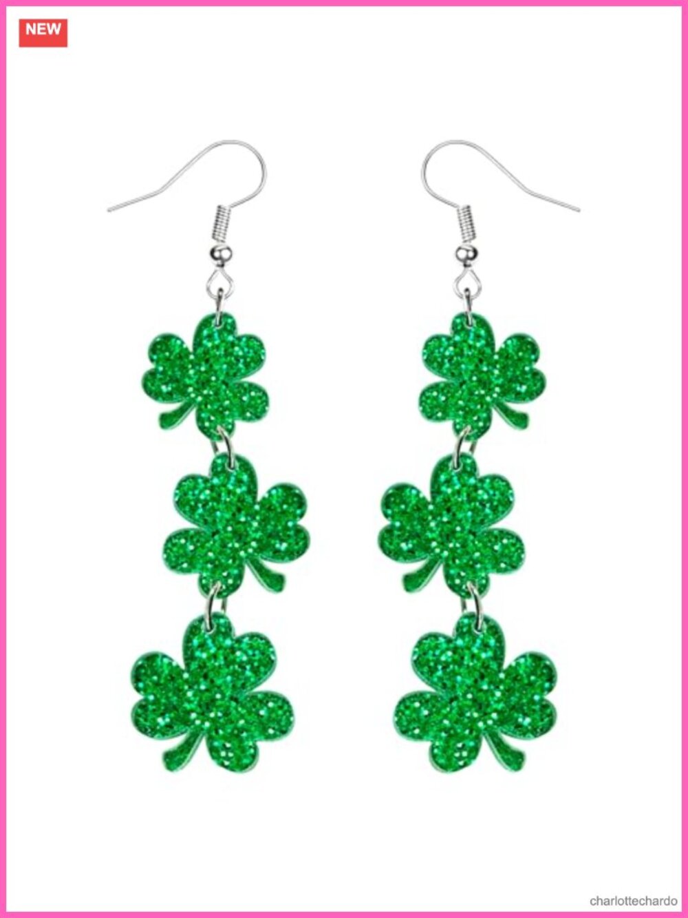 Shamrock Dangle Earrings Silver Plated Alloy St Patricks Day Women